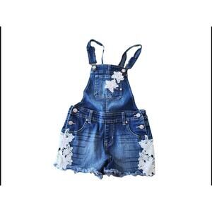 Denim Jeans Overalls With EMBROIDERED Flowers Girls JORDACHE Size Medium (7-8)